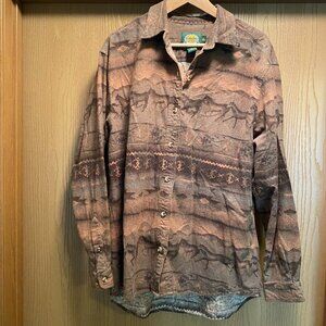 Cabelas Shirt Womens XL Brown Chamois Horse Whisperer Western Long Sleeve Aztec